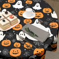 thumbnail image 5 of Halloween Tablecloth Round 60 Inch - Pumpkin Ghost Spider Web Circle Table Cloths Black Orange Pumpkins Table Cover Tabletop 60 Inch for Dining Kitchen Party Holiday, 5 of 6