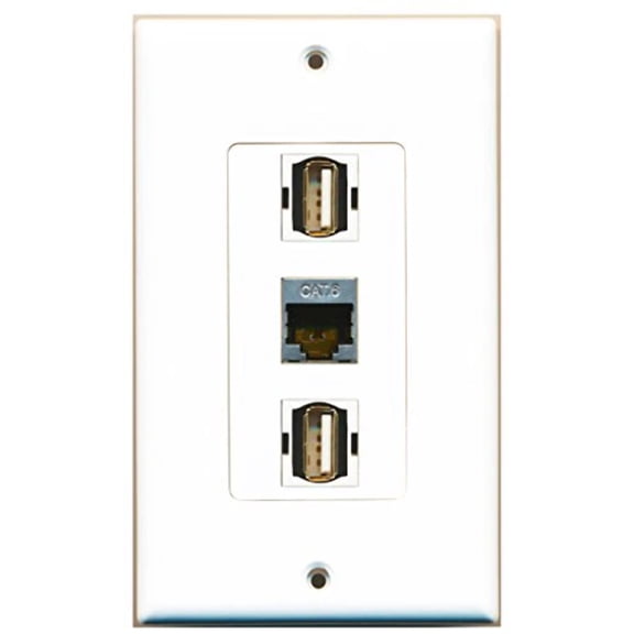 RiteAV - 2 Port USB A-A and 1 Port Shielded Cat6 Ethernet Decorative Wall Plate Decorative