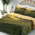 thumbnail image 3 of Ambesonne Nature Fitted & Top Sheet Set with Shams, Barley Woods Sunset, Green Yellow, 3 of 5