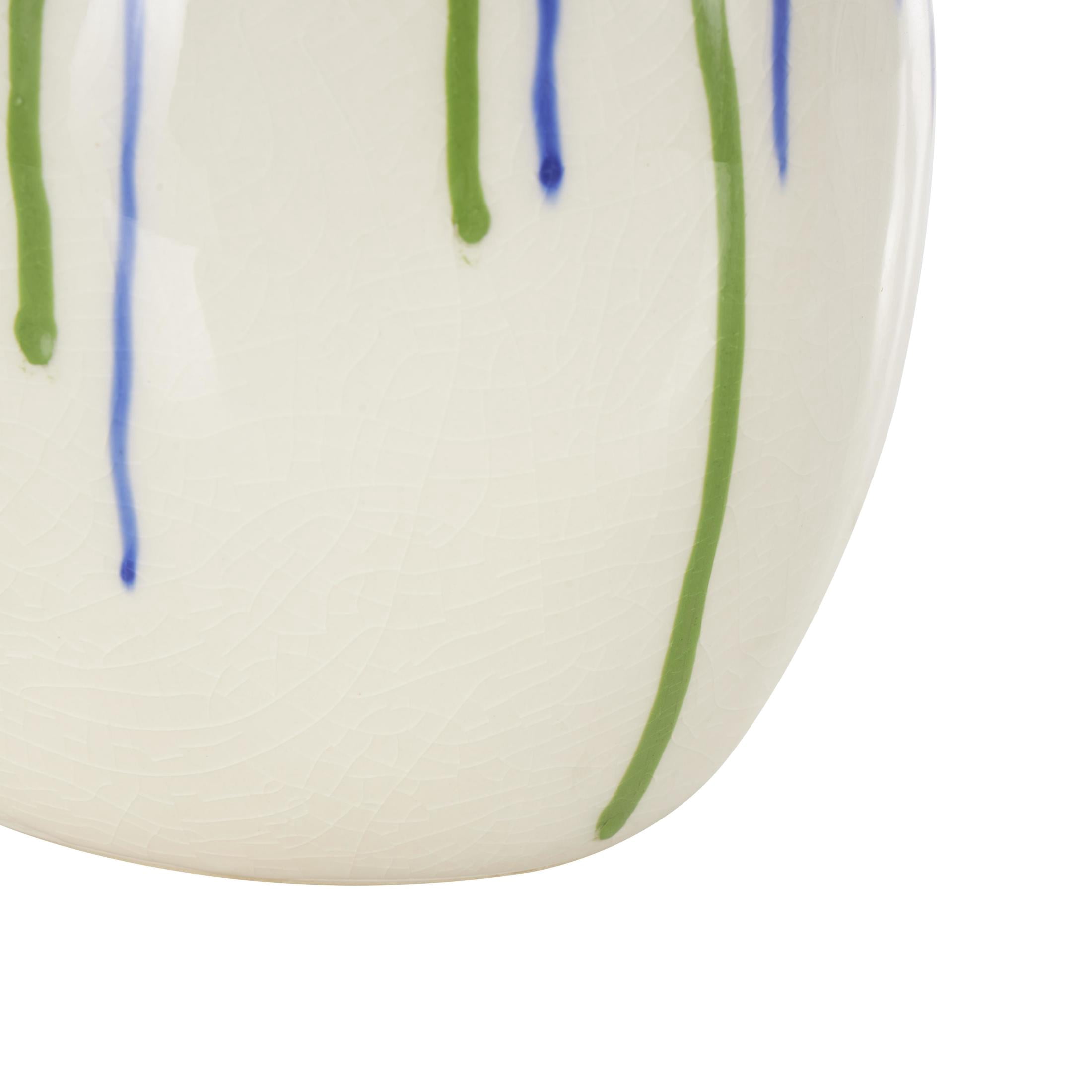 DecMode 11" Abstract White Ceramic Vase with Green and Blue Drip Design and Handle