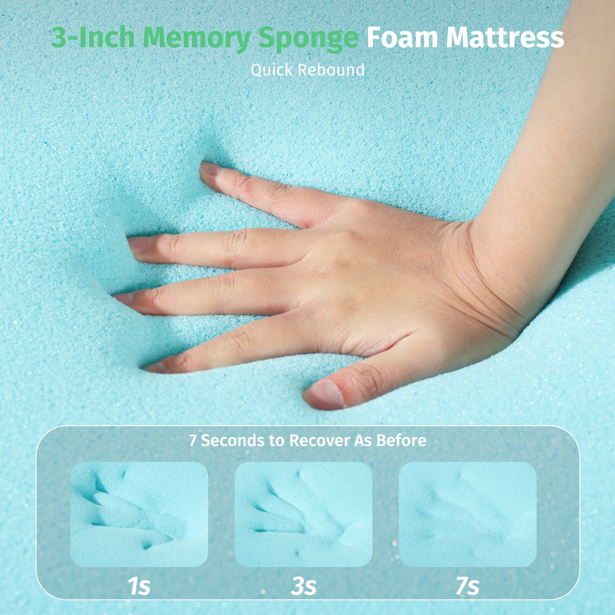 Poshby Full Size 3 inch Gel Memory Foam Mattress Topper with Removable Fitted Cover for Back Pain,White