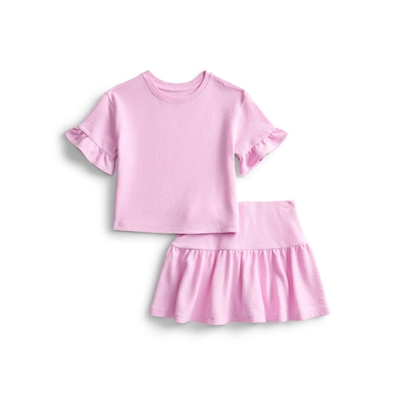 Wonder Nation Girls Ruffle Tee and Scooter Skirt Outfit Set, 2-Piece, Sizes 4-10
