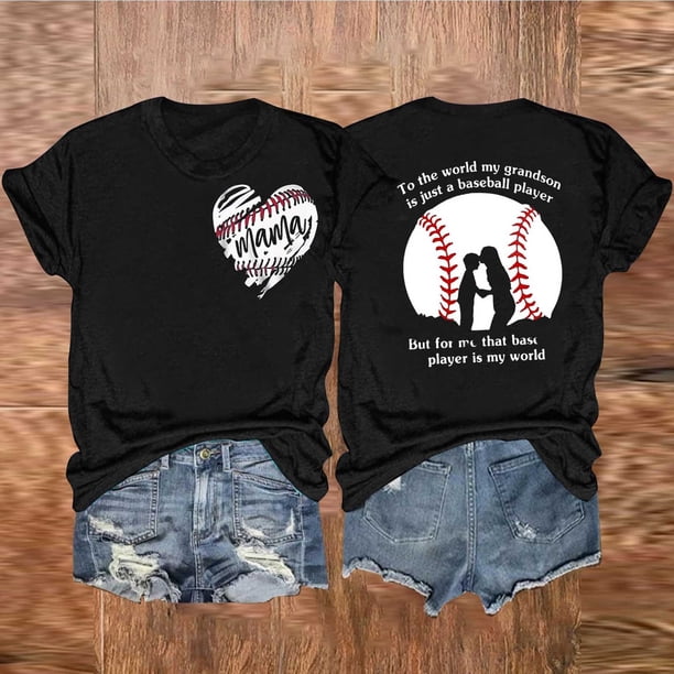 Fiudx Ofertas Flash Del Día Camiseta de Manga Corta con Cuello Redondo y Estampado de Doble Cara de Béisbol Informal a La Moda para Mujer