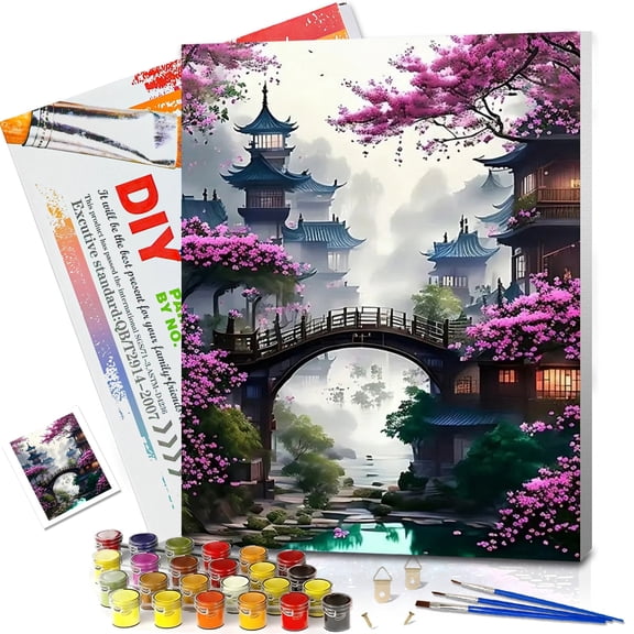 JYLMOOD Paint by Numbers Kit for Adults Beginner with Wooden Frame, Easy DIY Ancient Bridge Oil Painting Kits On Canvas for Gift Home Wall Decor 12x16 Inch