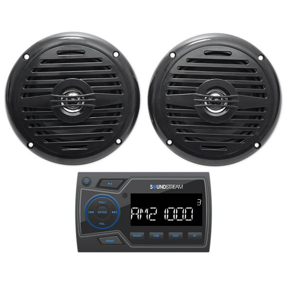Soundstream MHU-32 Marine Boat ATV/UTV Bluetooth Receiver 2 Black 5.25" Speakers