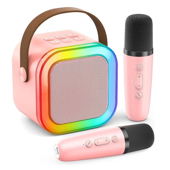 GMOX Mini Karaoke Machine for Kids Adults Portable Bluetooth Speaker with 2 Wireless Mics