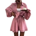 thumbnail image 3 of 2 Piece Sets for Women Matching Two Piece Fashion Oversized Shirts and Shorts Spring Outfit Pink L, 3 of 8