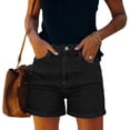 thumbnail image 2 of Womens Relaxed Fit Casual High Waist Denim Shorts Summer Casual Hiking Shorts Button Waist with Pockets by Yigetop Black L, 2 of 7