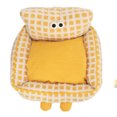 thumbnail image 2 of Soft Plush Cat Sofa Bed With Armrest Design Yellow Checkered Pattern, Big Eyes,Cats Dog , Cozy Spot, Easy To Wash, 2 of 8