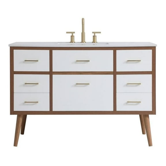 Elegant Decor Boise 48" Engineered Stone Steel Bathroom Vanity in White