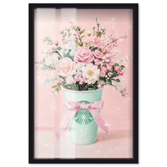 Pastel Floral Coffee Cup Shadowbox Print Glam Art Prints by Art Remedy, Black Frame, 36 x 54