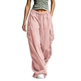thumbnail image 3 of RongHuan Women's Cargo Pants Loose Fit Hiking Trousers Elastic Waist Wide Leg Pant with Pockets, 3 of 9