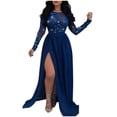 thumbnail image 1 of Gibobby Vestidos de fiesta largos elegantes Mujeres Sexy Color sólido Sin mangas Halter Back Open Back Lentejuelas Encaje Lentejuelas Split Vestido(Azul,G), 1 of 5