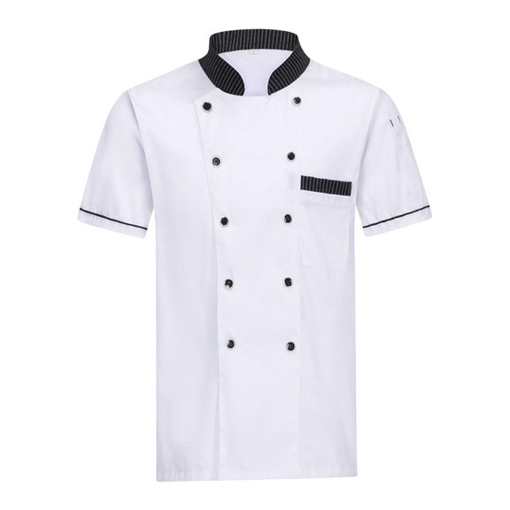 "Unisex Chef Jacket Short Sleeve Restaurant Men Women Coat Workwear, White, M"
