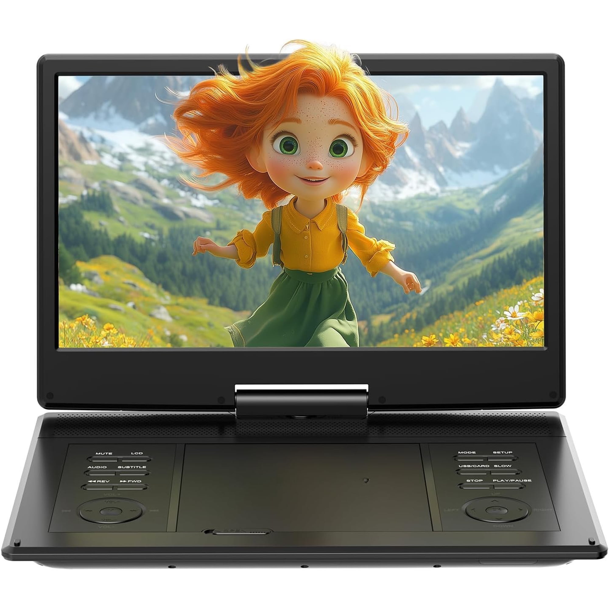 15.7" Portable DVD Player with 14.1" Swivel Screen for & , 6-Hour Rechargeable , Speakers, Supports Multiple Disc Formats,USB/SD/TV Sync, Black [Not Support Blu-Ray]