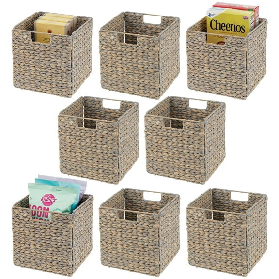 mDesign Woven Hyacinth Kitchen Storage Organizer Basket Bin, 8 Pack, Gray Wash