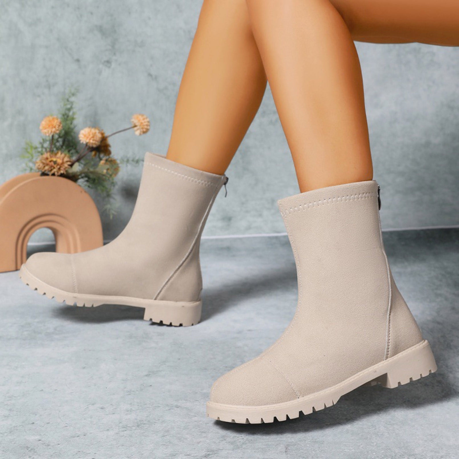 Women Mid Calf Rain Boots Waterproof Rubber Boots Garden Boots Waterproof Garden Shoes Anti-Slipping Fashion Rubber Out Work Rain Shoes
