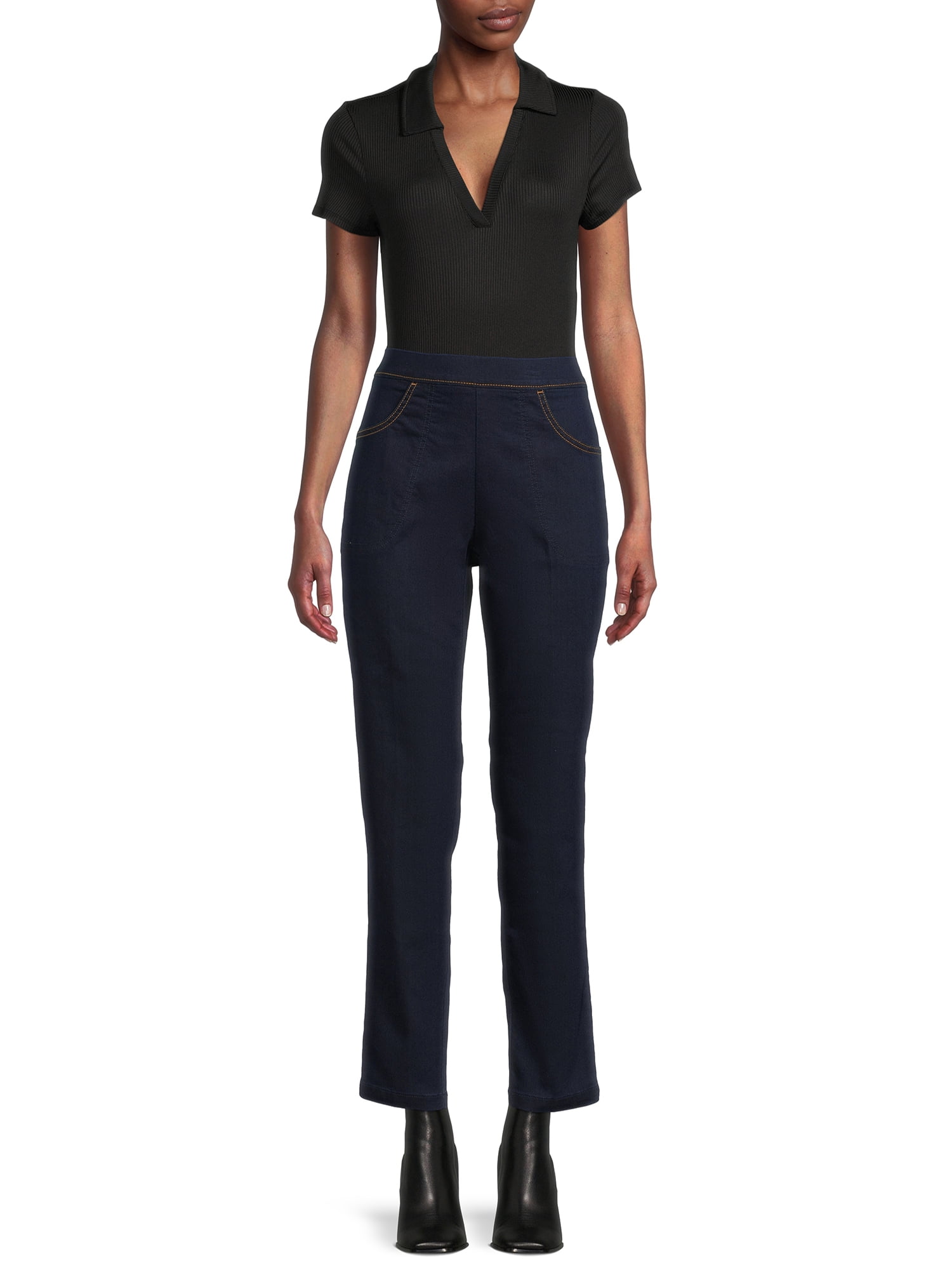 RealSize Women's Stretch Pull On Pants with Pockets, 29" Inseam for Regular, Sizes XS-XXL