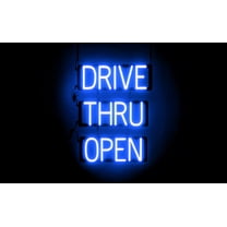 SpellBrite DRIVE THRU OPEN LED Sign for Business. 18.0" x 23.8" Blue DRIVE THRU OPEN Sign Has Neon Sign Look With Energy Efficient LED Light Source. Visible from 500  Feet, 8 Animation Settings.