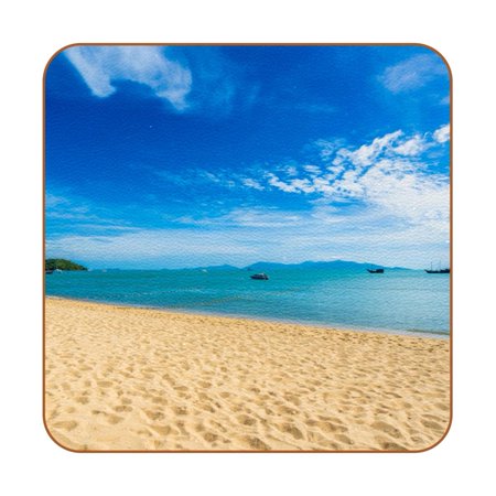 

OWNTA Beach Pattern Premium 6-Piece Square Coaster Set in Microfiber Leather - Non-Slip & Absorbent Cup Mats