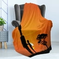 thumbnail image 4 of African Soft Flannel Fleece Throw Blanket, Child and Mother at Sunset Walking in Savannah Desert Dawn Kenya Nature Image, Cozy Plush for Indoor and Outdoor Use, 60" x 80", Orange Black, by Ambesonne, 4 of 5