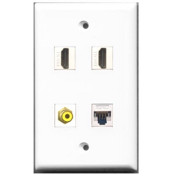 RiteAV - 2 Port HDMI 1 Port RCA Yellow 1 Port Cat5e Ethernet White Wall Plate
