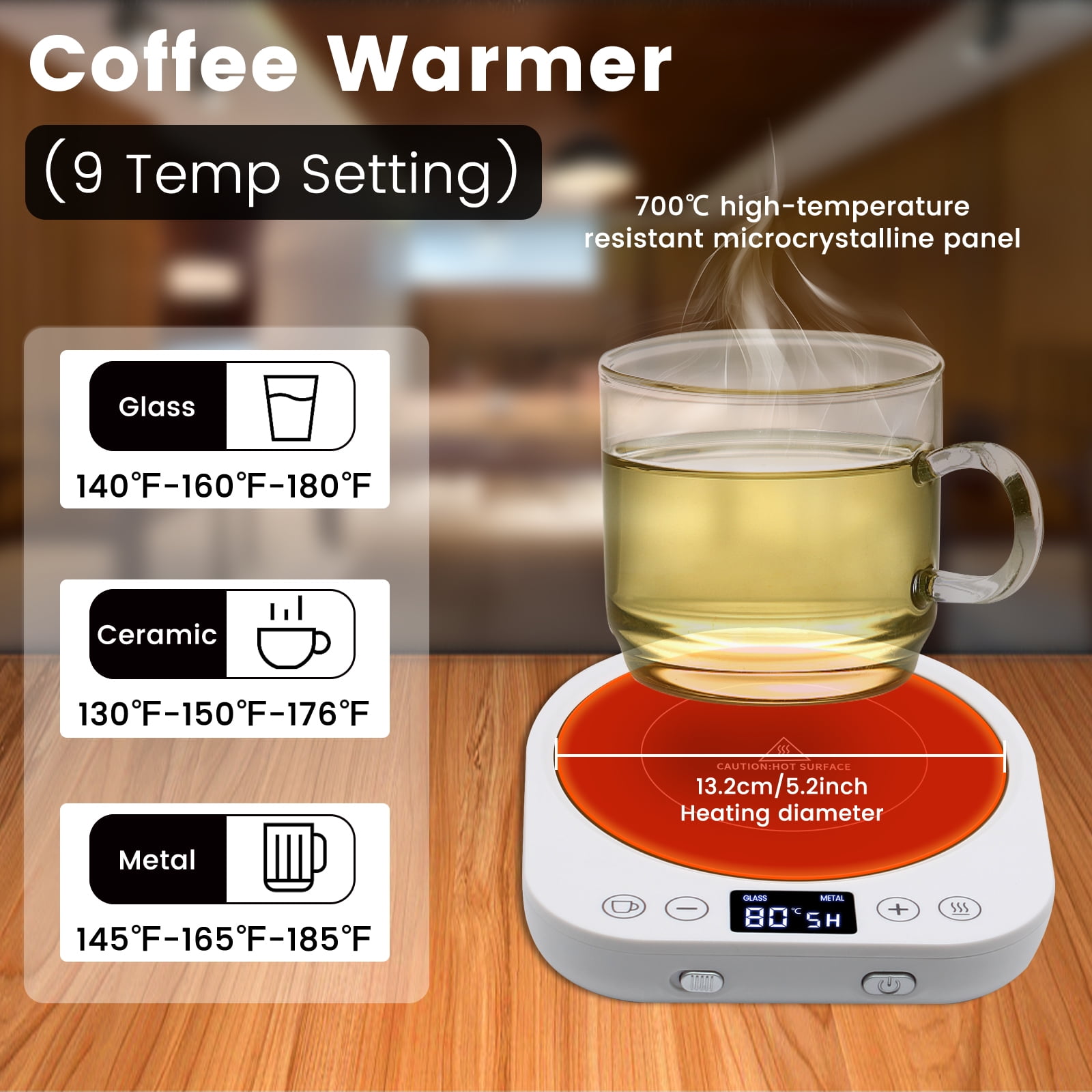 Coffee Mug Warmer,70W Coffee Warmer with 3 Charging Ports(2 Type C and 1  USB), Gravity/Auto Shut Off/Timing Function/3-Temps Settings(130~170°F)