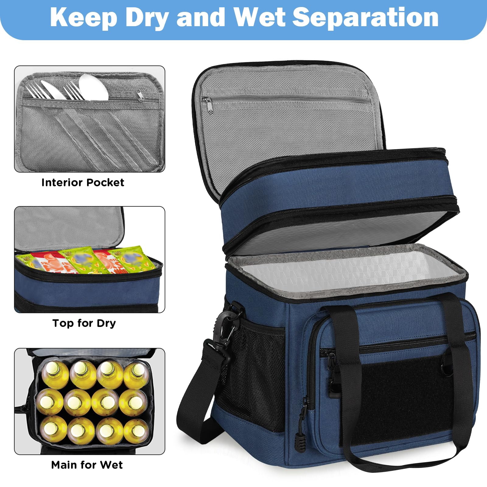 Insulated Tactical Lunch Bag Cooler 16L C_Blue for Work Outdoor Trips