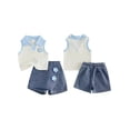 thumbnail image 2 of BemeyourBBs Toddler Baby Girl Summer Clothes Kids Baby Girl 2 Piece Cherry Denim Outfits Cherry Decor Lapel V-Neck Tank Vest Tops Jeans Denim Shorts Skirt Skorts Set, 2 of 9