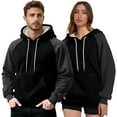 thumbnail image 5 of Women's Hoodie Long Sleeve Color Block Men's Fleeve Lined Vintage Pullover with Pocket Black L, 5 of 8