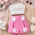 thumbnail image 2 of Xudanell Baby Girl Outfits Toddler Kids Clothes Girls Spaghetti Strap Tank Tops Shorts Outfits Ruffle Floral 2 Pieces Sets Hot Pink 7-8 Years, 2 of 9
