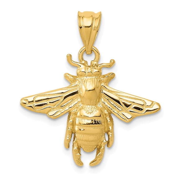 14k Yellow Gold Solid Open-Backed Bee Pendant Charm