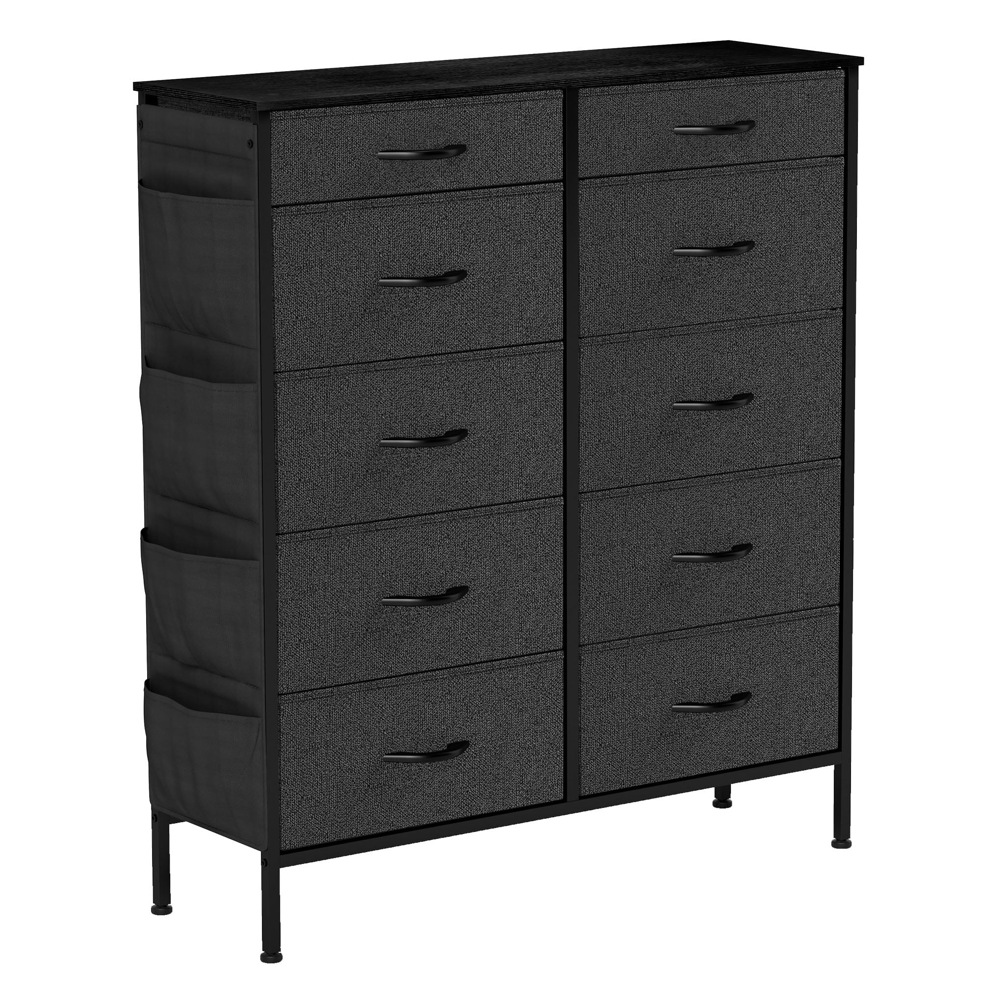Uforic 10 Drawer Fabric Storag Dresser with Side Pockets, Sturdy Steel Frame, Wooden Top, for , Closets for Adult, Black Ash