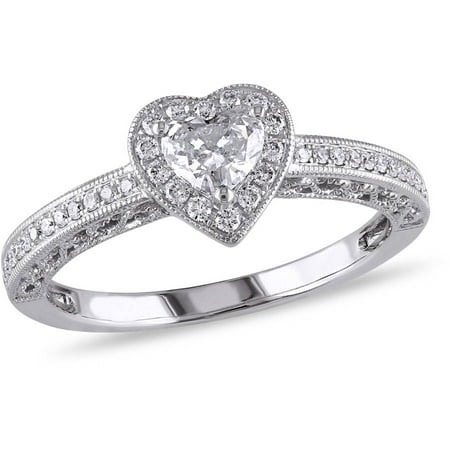 Miabella 1/2 Carat T.W. Diamond 14kt White Gold Halo Heart Engagement Ring
