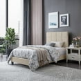 thumbnail image 2 of Salome Contemporary Upholstered Twin Bed Platform, Beige and Black, 2 of 10