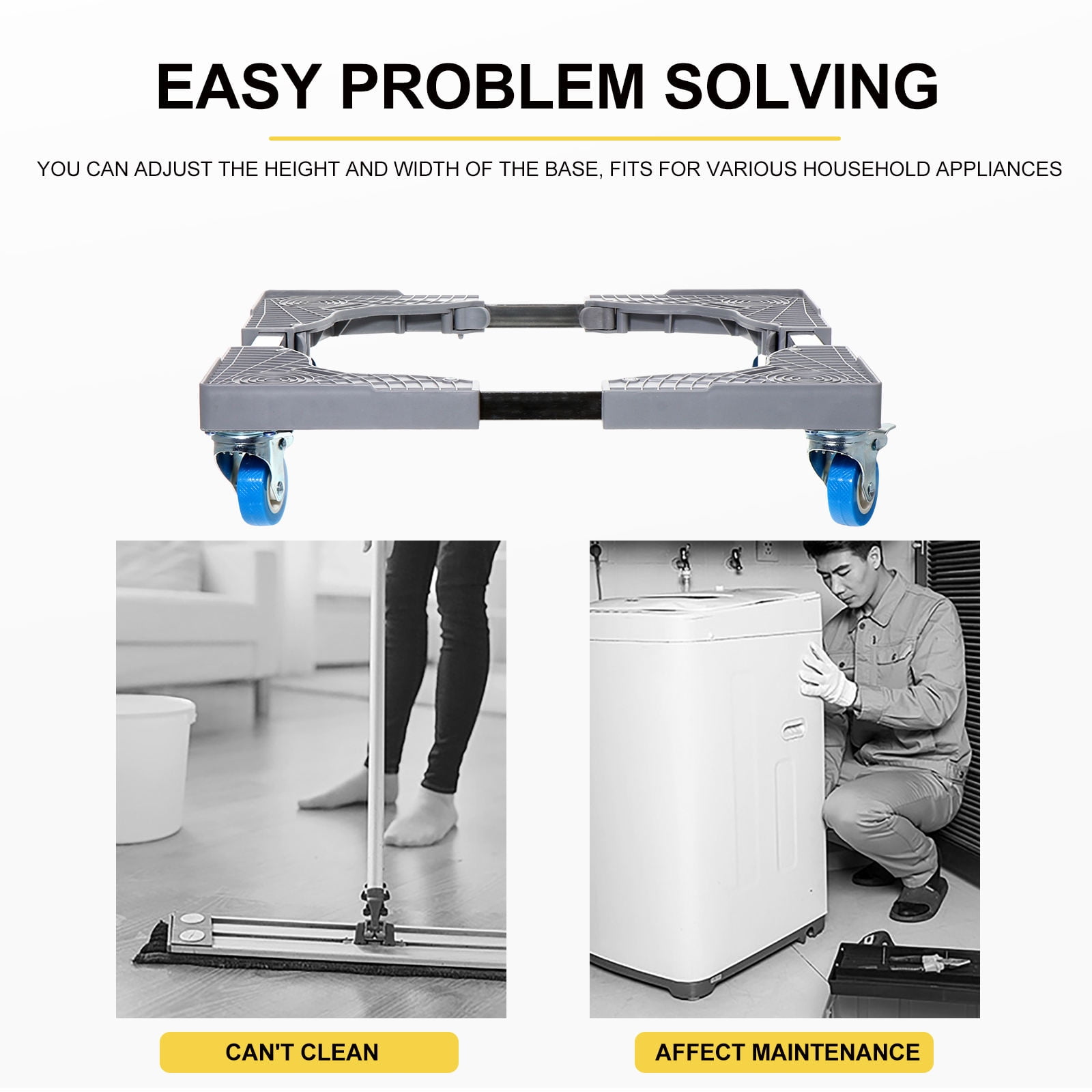 CRILSTYLEO Adjustable Grey Appliance Base Stand for Washing Machines and Refrigerators, Plastic Support with High Weight Capacity