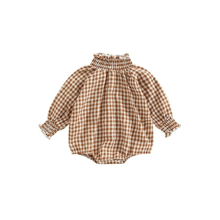 

Sunisery Baby Autumn Romper Plaid Long Sleeve Ruched High Neck Jumpsuit