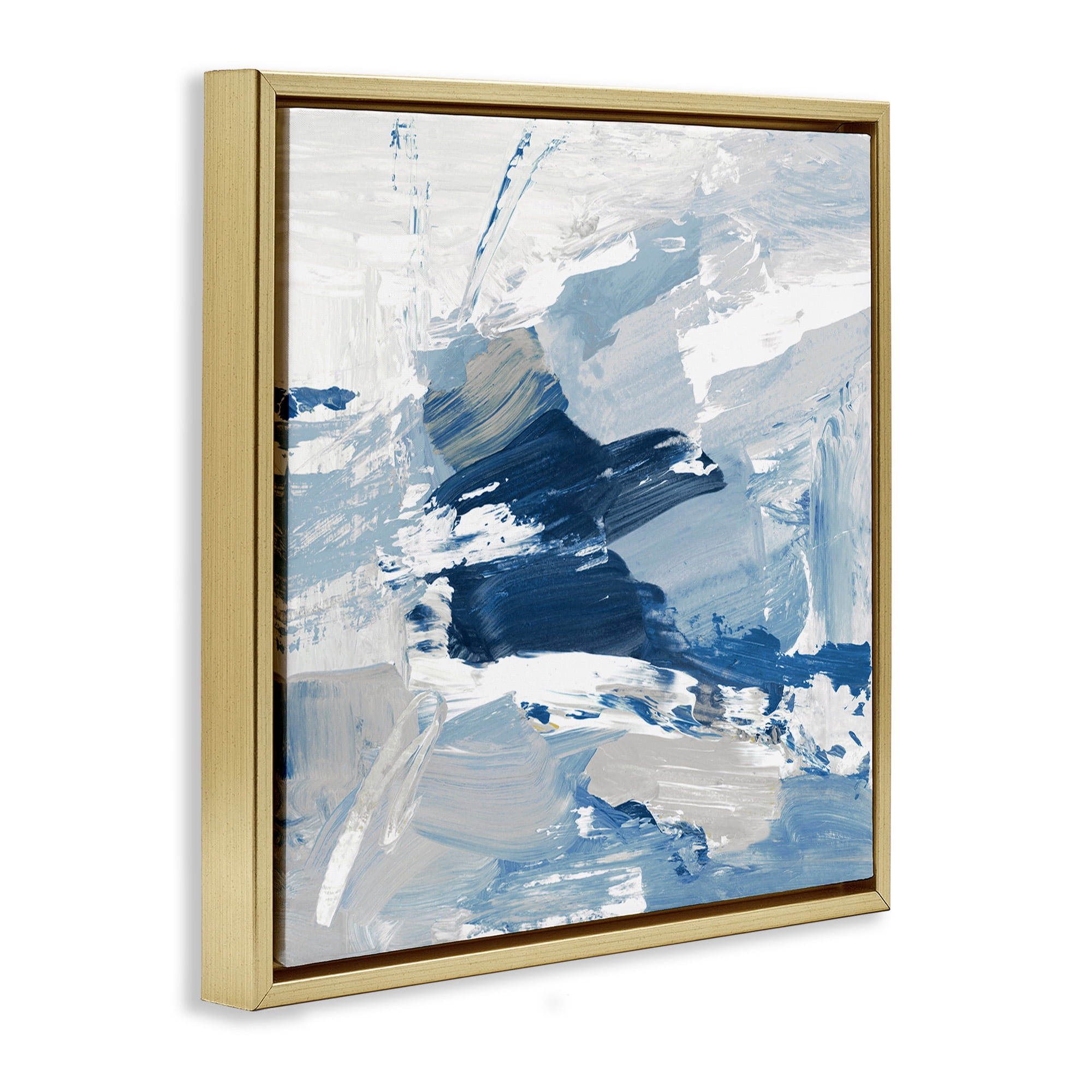 Stupell Industries Abstract Brushed Blue Painting Abstract Painting Gold Floater Framed Canvas Art Print Wall Art, 25 x 25