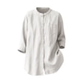 thumbnail image 6 of dazeni Women's 3/4 Sleeve Linen Tops Button Down Shirts Casual Lightweight Crewneck Tee Work Travel Blouse Light Blue Small, 6 of 7