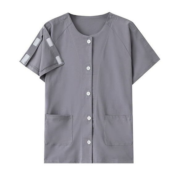 LQCMBYF Loose Fitting Tops for Women Women and Men Short Sleeve Fracture Bed Postoperative Rehabilitation Wear Gown All Cotton Wear and Take off Convenient Shirt Womens Tee Shirts (Brown,L)