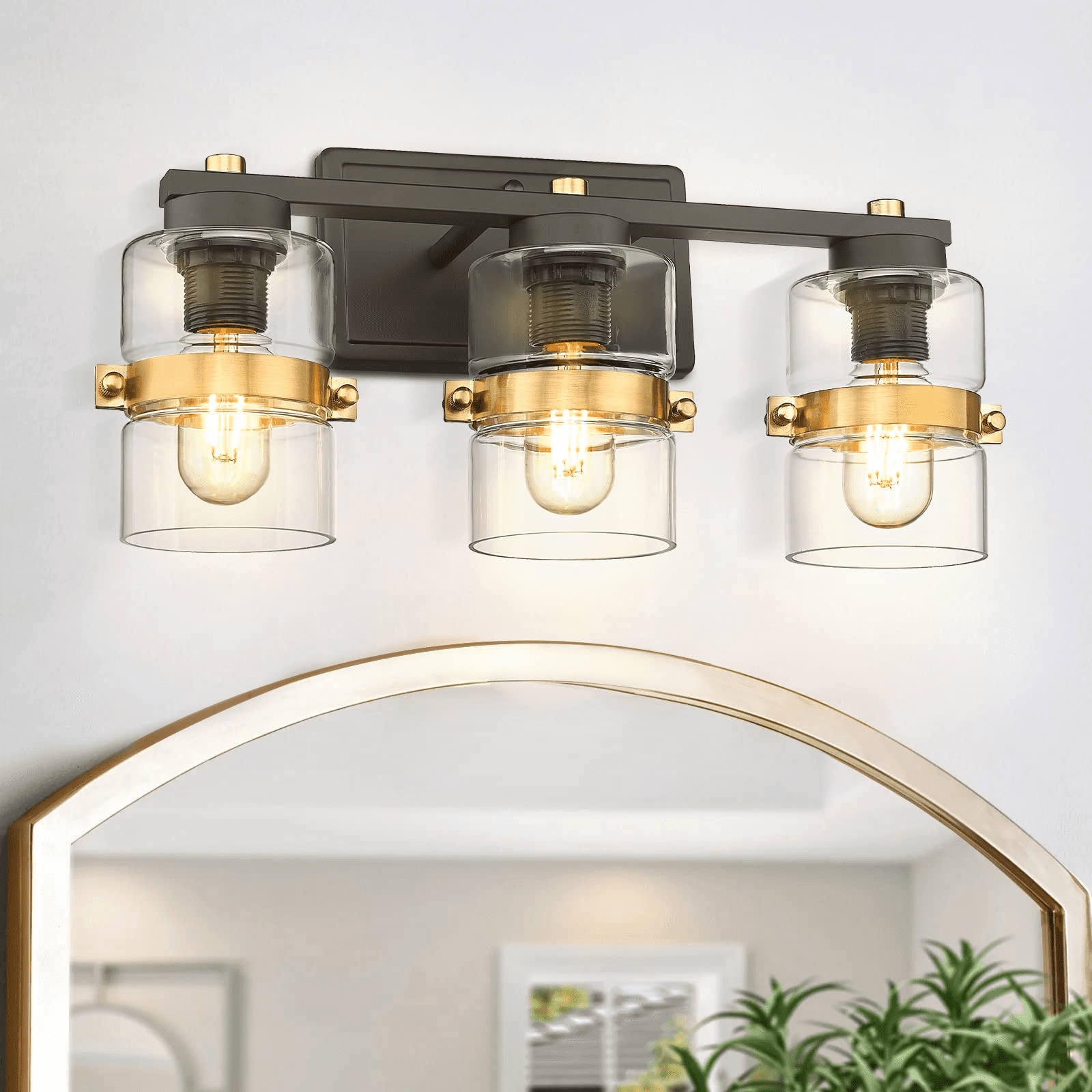 3Light Black and Gold Farmhouse Vanity Lights for Bathroom Black and