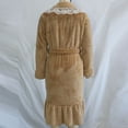 thumbnail image 5 of Plush Bathrobes For Women Plush Lapel V Neck Lace Patchwork Ruffled Long Hem Belt Nighfown Fuzzy Comfy Thermal (S, Khaki), 5 of 6