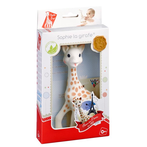Vulli Sophie The Giraffe Baby Teether Squeaky Toy For Kids, Natural Rubber Build, White/Brown