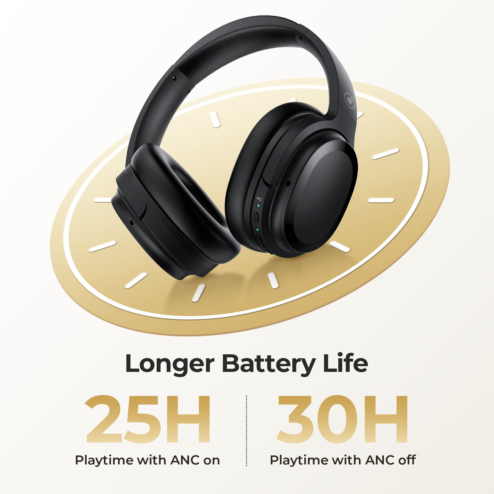 Hybrid Active Noise Cancelling Headphones Wireless Bluetooth Headphones Deep Bass Bluetooth 5.2 Comfort Fit with 30H,Black