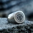 thumbnail image 1 of Anillo de acero inoxidable con brújula europea y americana para hombre y mujer, joyería de acero de titanio con brújula, 1 of 1