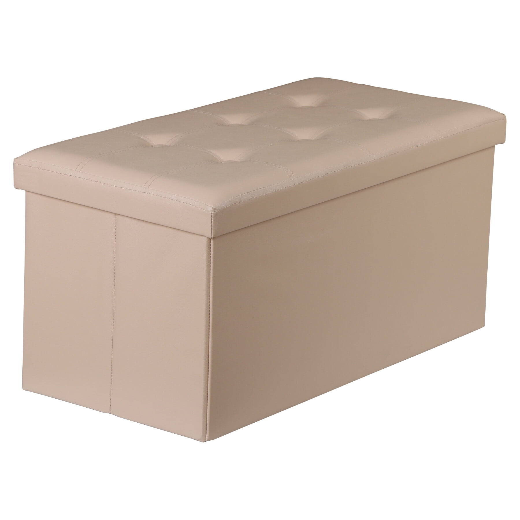 SuperDeal 30" Storage Ottoman Bench Folding Footrest Stool Sponge Padded Seat W/Lid Beige