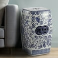 thumbnail image 3 of JONATHAN Y Floral Vine 18.5" Chinoiserie Ceramice Square Garden Stool, Blue/White, 3 of 6