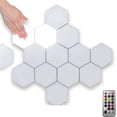 thumbnail image 1 of 10 piezas de luz colorida de pared hexagonal con control remoto, luces modulares sensibles al tacto con alimentación USB, luz de noche LED de montaje de geometría creativa, 1 of 5