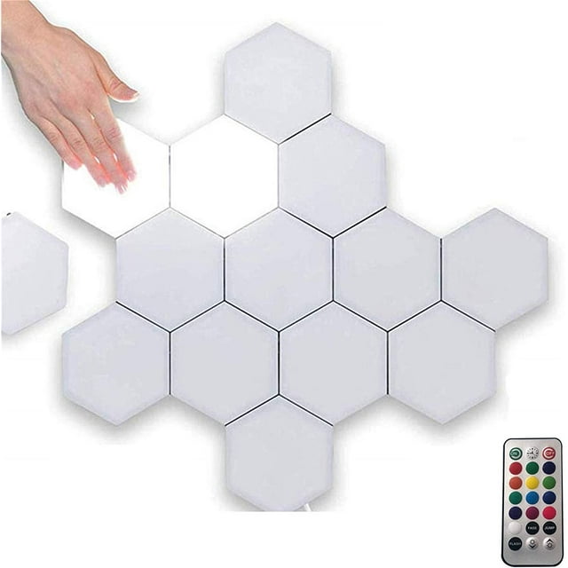 10 piezas de luz colorida de pared hexagonal con control remoto, luces modulares sensibles al tacto con alimentación USB, luz de noche LED de montaje de geometría creativa