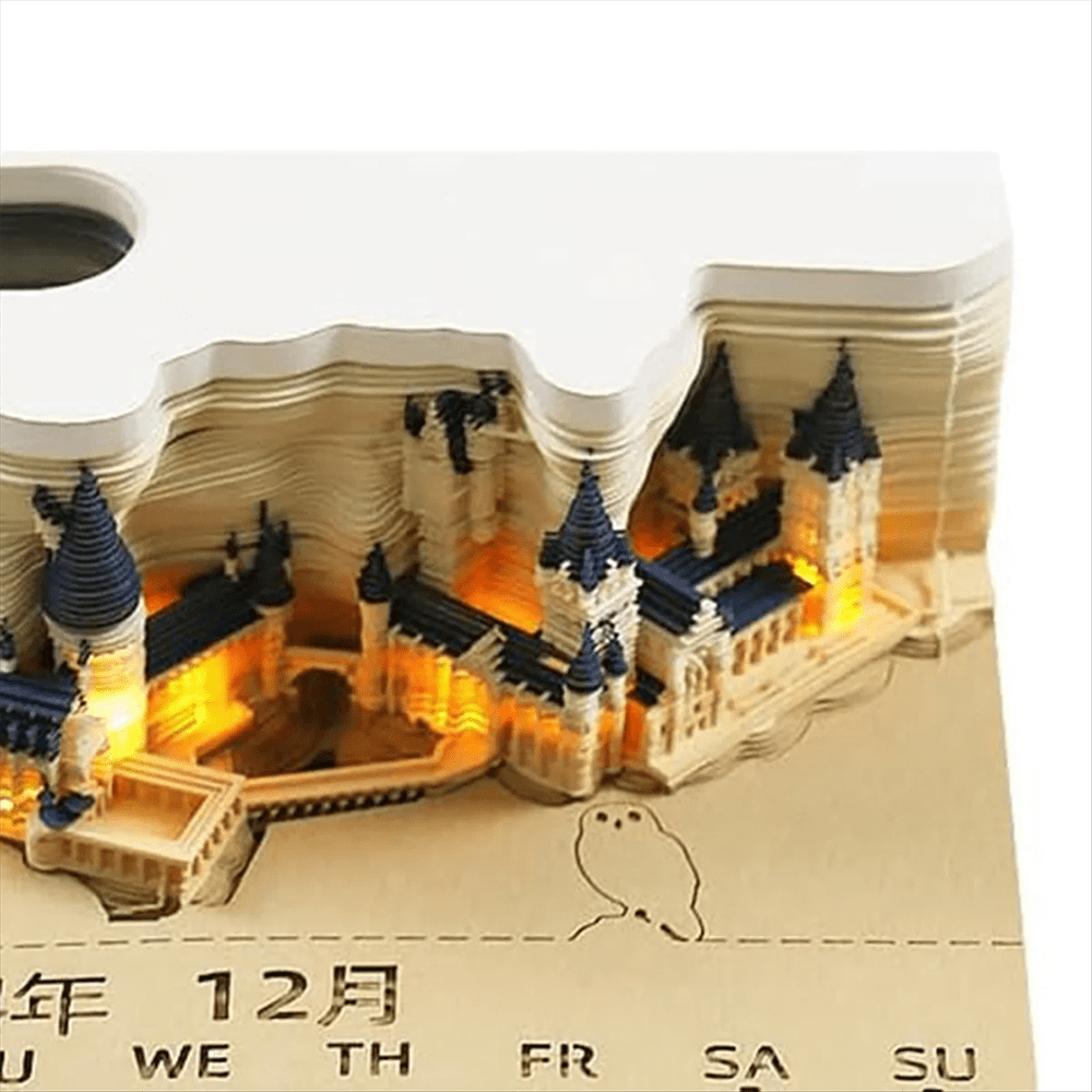 3D 2024 Desk Calendar Magic Castle Block Notepad with LED Light, 3D Art Memo Pad Paper Carving Birthday Gift , Notepad Sticky Notes Scrapbook Christmas Home Decoration